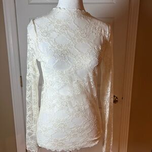 Chic & Romantic Emerson Young Ivory Floral Lace Mock Long Sleeve Size Small